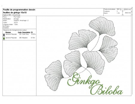 Motif de broderie machine  ginkgo biloba