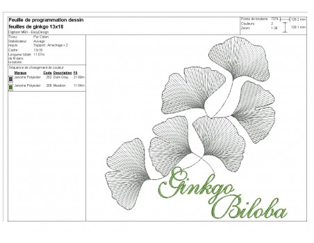 Motif de broderie machine  ginkgo biloba