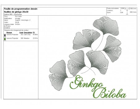 Motif de broderie machine  ginkgo biloba