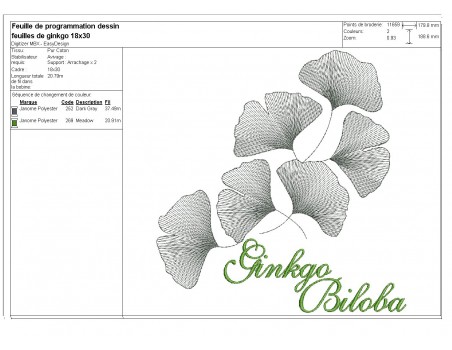 Motif de broderie machine  ginkgo biloba