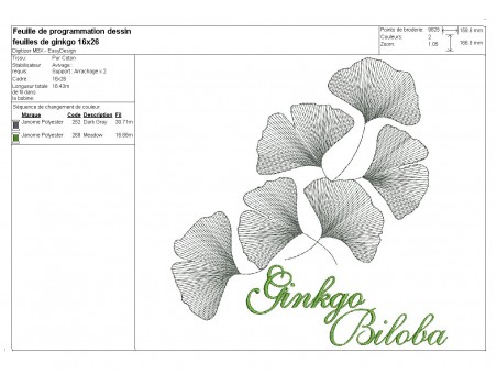 Motif de broderie machine  ginkgo biloba