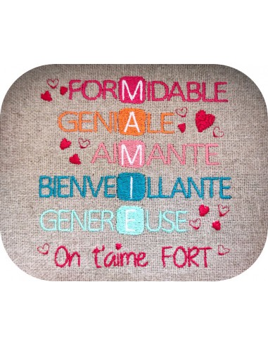 Motif de broderie machine texte humour super mamie