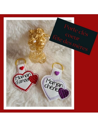 machine embroidery ith  mother's day heart keychain