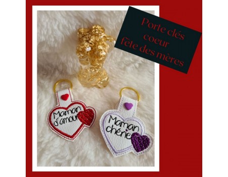 machine embroidery ith  mother's day heart keychain