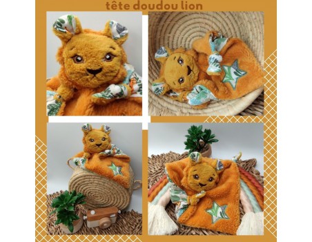 Motif de broderie machine  tête doudou lion ITH