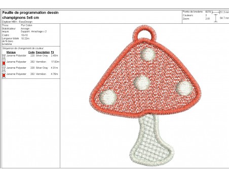 machine embroidery design FSL red mushroom