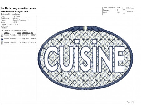 Motif de broderie machine cadre cuisine en embossage