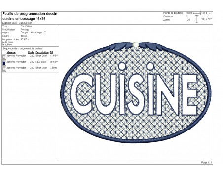 Motif de broderie machine cadre cuisine en embossage