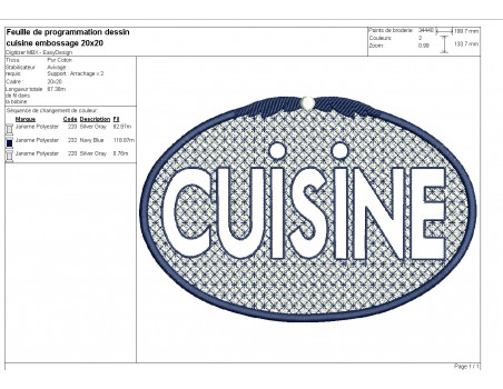 Motif de broderie machine cadre cuisine en embossage