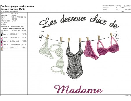 Motif de broderie machine dessous chics femme