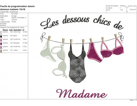 Motif de broderie machine dessous chics femme