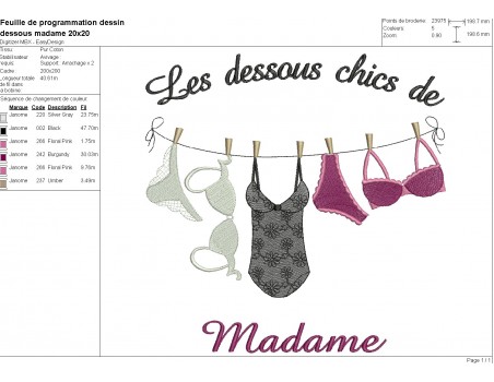 Motif de broderie machine dessous chics femme