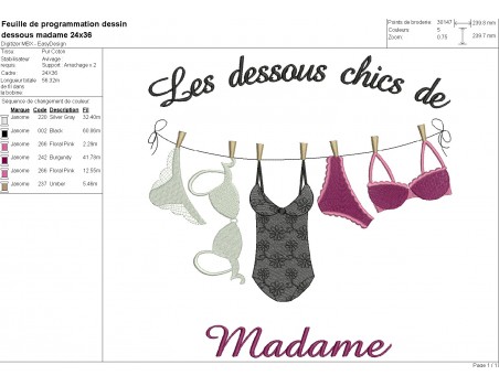 Motif de broderie machine dessous chics femme