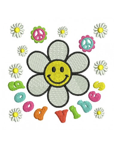 machine embroidery design  good vibes smiley daisy