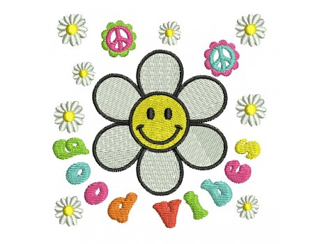 machine embroidery design  good vibes smiley daisy