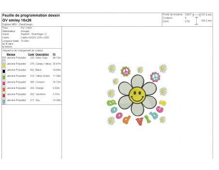 machine embroidery design  good vibes smiley daisy