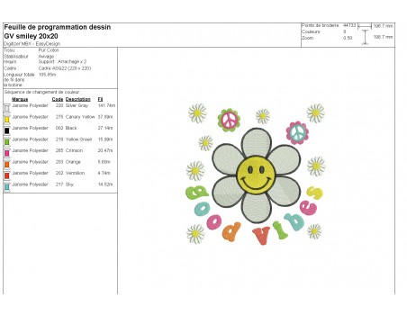 machine embroidery design  good vibes smiley daisy