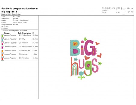 Motif de broderie machine vintage Big Hugs