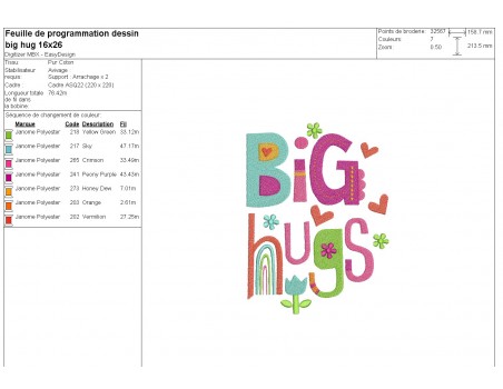 Motif de broderie machine vintage Big Hugs