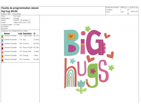 Motif de broderie machine vintage Big Hugs