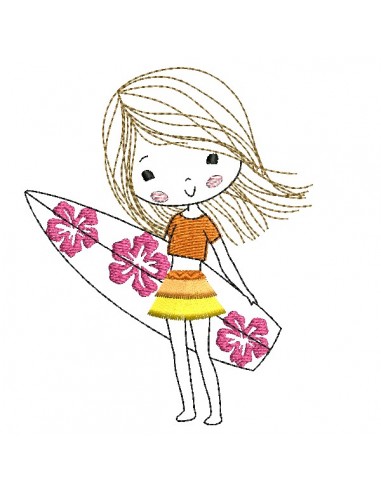 Machine Embroidery design surfer girl with fringed skirt