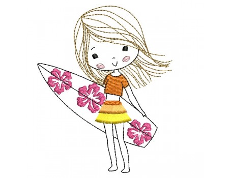 Machine Embroidery design surfer girl with fringed skirt