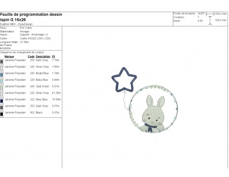 machine embroidery design rabbit boy with his customizable applied star balloon