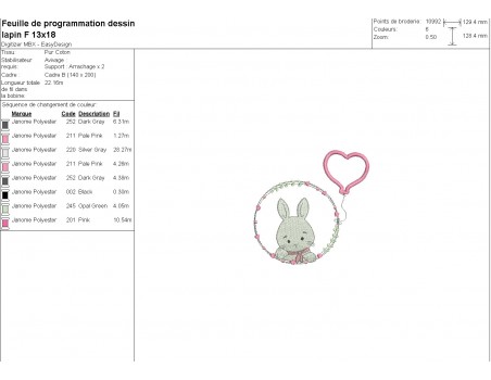 machine embroidery design rabbit girl with his customizable applied heart balloon