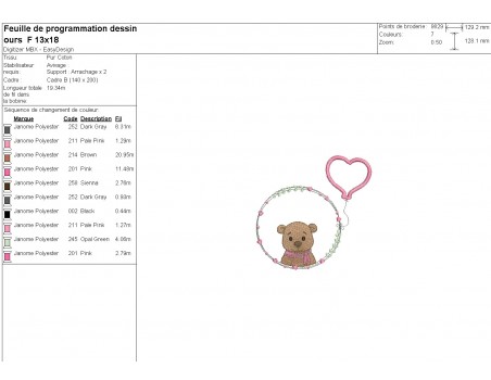 machine embroidery design bear girl with his customizable applied heart balloon