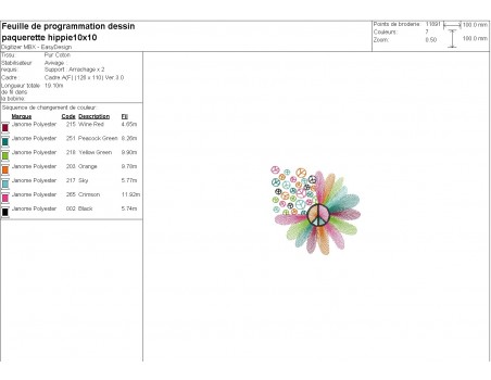 machine embroidery design daisy peace and love