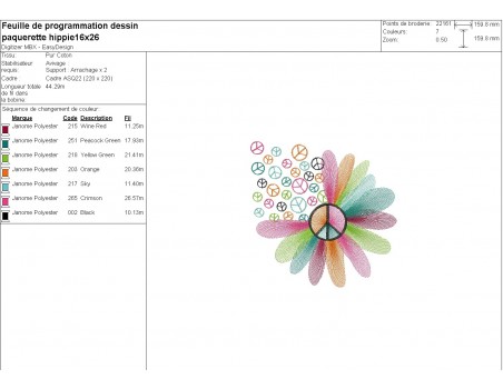 Motif de broderie machine marguerite hippie