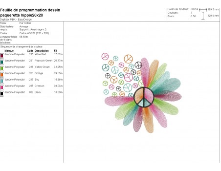 Motif de broderie machine marguerite hippie