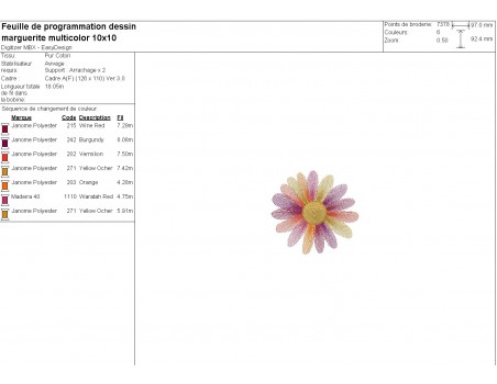 machine embroidery design  daisy of colors