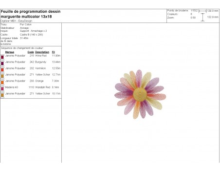 machine embroidery design  daisy of colors