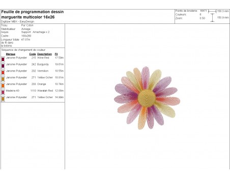 machine embroidery design  daisy of colors