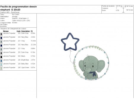 Motif de broderie machine l'éléphant garçon avec son ballon étoile en appliqué