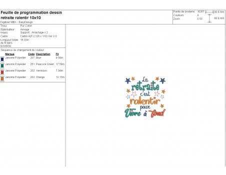 Motif de broderie machine texte retraite