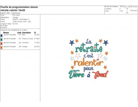 Motif de broderie machine texte retraite