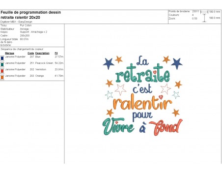 Motif de broderie machine texte retraite