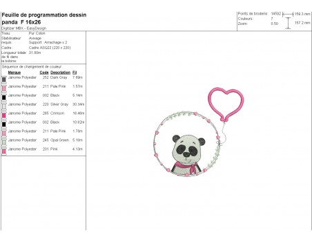 machine embroidery design panda girl with his customizable applied heart balloon