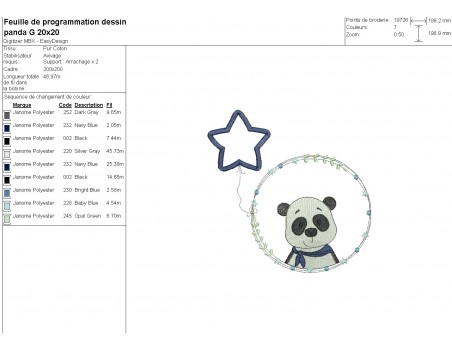 machine embroidery design panda boy with his customizable applied star balloon