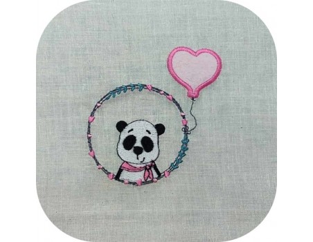 machine embroidery design panda girl with his customizable applied heart balloon
