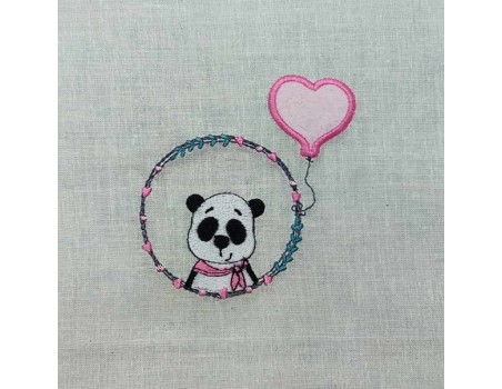 Motif de broderie machine panda fille avec son ballon  coeur en appliqué