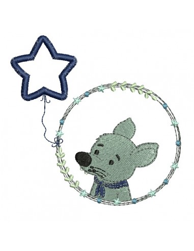 machine embroidery design wolf boy with his customizable applied star balloon