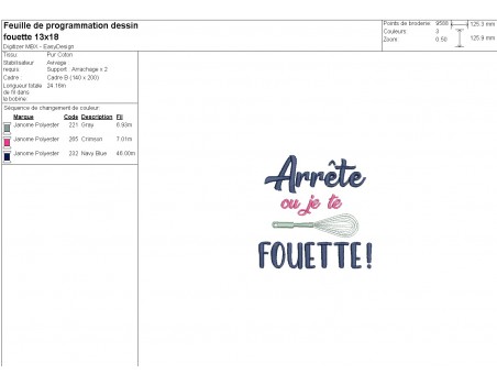 Motif de broderie machine  texte humour fouet