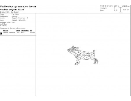 Motif de broderie machine cochon origami