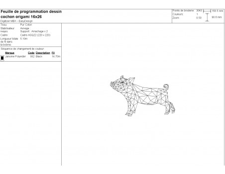 Motif de broderie machine cochon origami