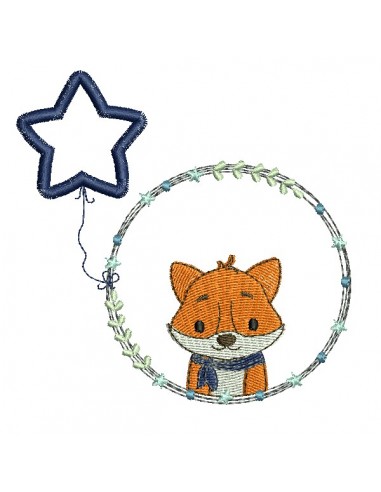 machine embroidery design fox boy with his customizable applied star balloon