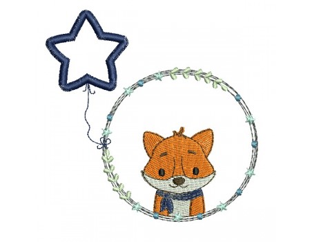 machine embroidery design fox boy with his customizable applied star balloon