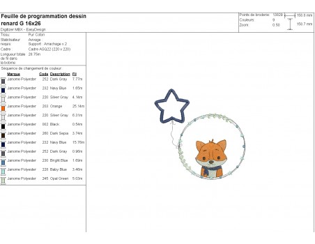 machine embroidery design fox boy with his customizable applied star balloon